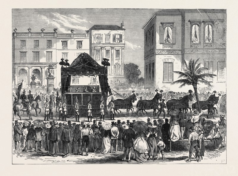 FUNERAL PROCESSION OF THE LATE KING OF BAVARIA AT NICE: THE CORTÃƒâ€°GE LEAVING THE VILLA LIONS, 1868