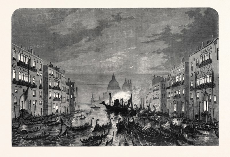 PROCESSION OF FUNERAL GONDOLAS WITH THE BODY OF DANIEL MANIN, ON THE GRAND CANAL, VENICE, 1868