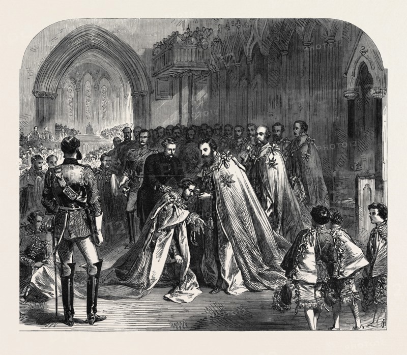 THE GRAND MASTER INVESTING THE PRINCE OF WALES WITH THE ORDER OF ST. PATRICK, IN ST. PATRICK'S CATHEDRAL, DUBLIN, 1868