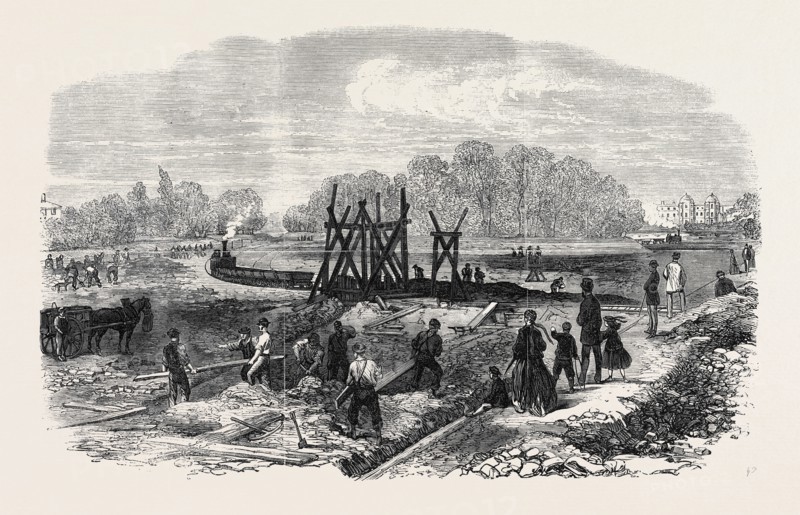 WORKS IN THE BED OF THE REGENT'S PARK LAKE, LONDON, 1868