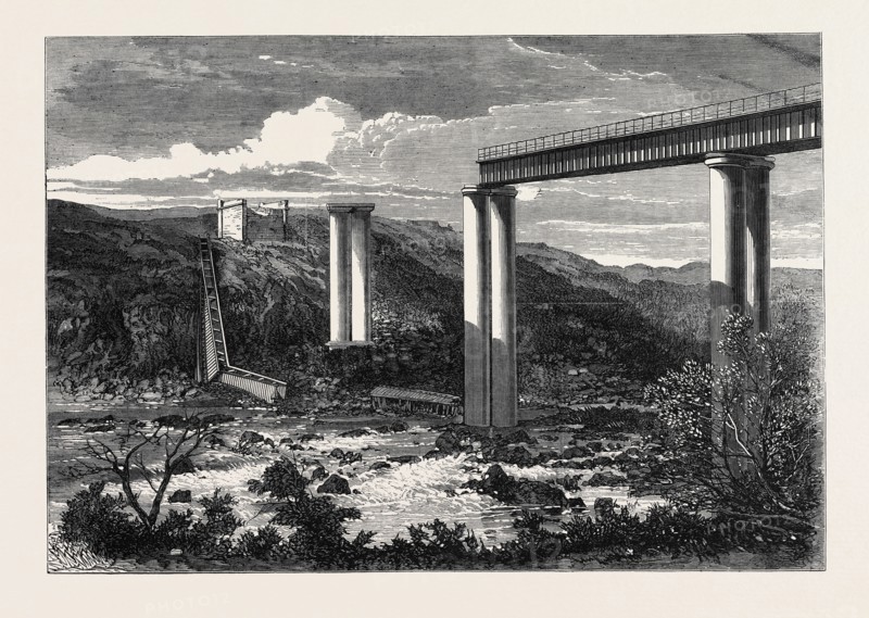 GRAND RIVER RAILWAY BRIDGE, MAURITIUS, DESTROYED BY A HURRICANE, 1868