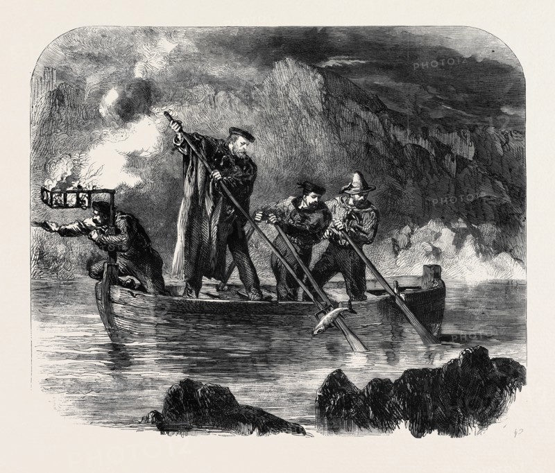 GENERAL GARIBALDI SPEARING FISH BY NIGHT OFF CAPRERA