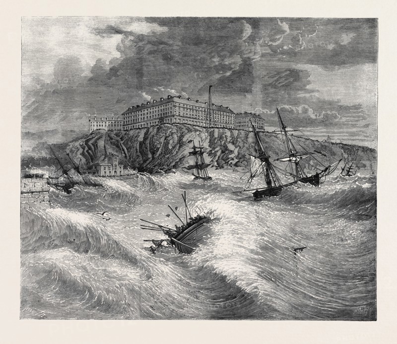 THE RECENT GALE, SCENE AT WHITBY: UPSETTING OF THE LIFE BOAT AND LOSS OF TWELVE LIVES, FEBRUARY, 1861
