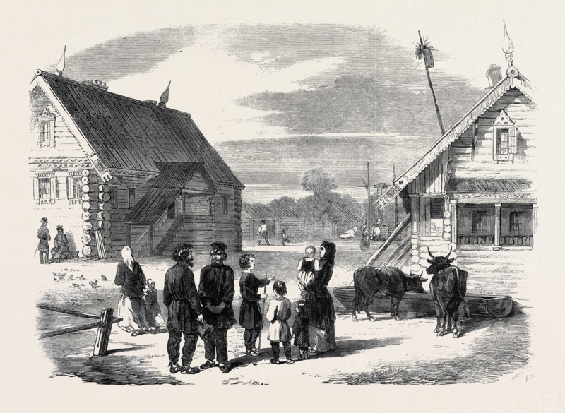 GROUP OF RUSSIAN SERFS, AND VILLAGE OF GOUMNIST, BETWEEN KOSTROMA AND YAROSLAV
