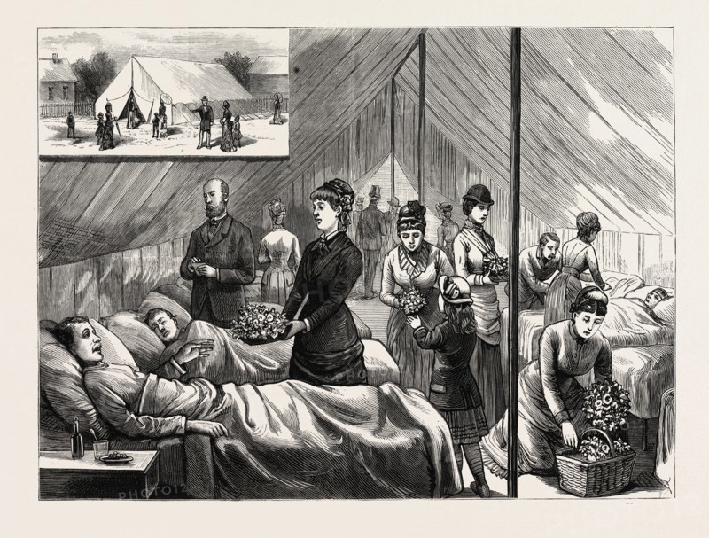 NEW YORK: LADIES OF THE FLOWER AND FRUIT MISSION WAITING UPON PATIENTS, IN THE HOSPITAL TENT ON NINETY-NINTH STREET