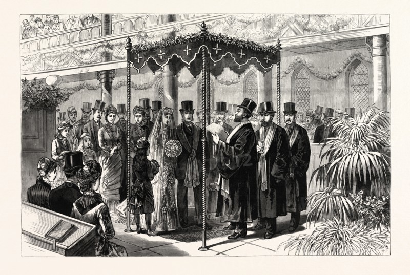 THE ROTHSCHILD-PERUGIA WEDDING IN LONDON, JANUARY 19TH, THE HEBREW CEREMONY BENEATH THE CANOPY, UK