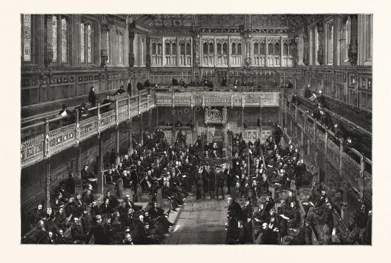 THE BRITISH PARLIAMENT: TAKING A DIVISION IN THE HOUSE OF COMMONS: THE TELLERS AT THE TABLE, UK