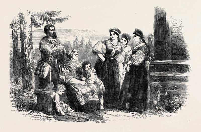 RUSSIAN LIFE: FETE COSTUME OF RUSSIAN PEASANTS, IN THE ENVIRONS OF ST. PETERSBURG