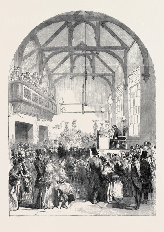 THE DUNMOW FLITCH OF BACON CUSTOM, EXAMINATION OF CANDIDATES IN THE TOWN HALL, AT GREAT DUNMOW
