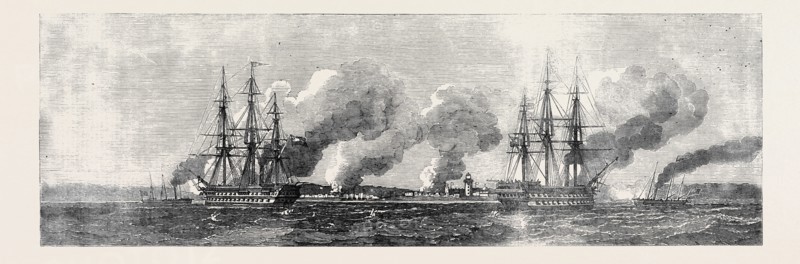 H.M.S. "EXMOUTH" AND "BLENHEIM" COVERING GUN BOATS DURING AN ATTACK ON THE FORTS AT THE MOUTH OF THE NARVA