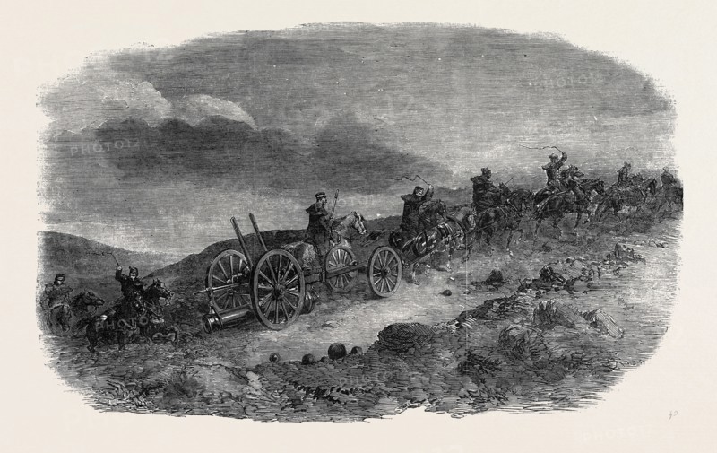 BEFORE SEBASTOPOL, ARTILLERY TAKING LANCASTER GUNS DOWN TO THE FIRST PARALLEL BY NIGHT; CRIMEAN WAR