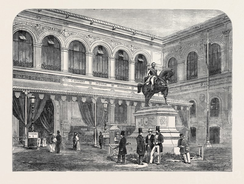 THE PALACE OF INDUSTRY AT PARIS, EASTERN ENTRANCE, AND STATUE OF THE EMPEROR OF THE FRENCH