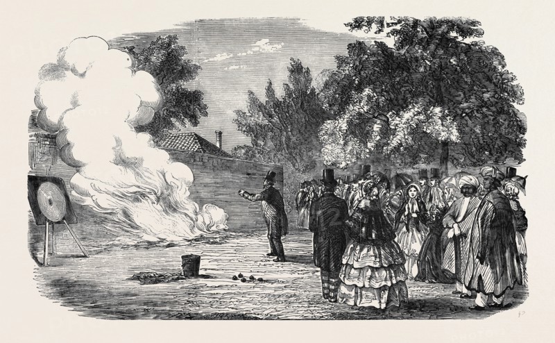 CAPTAIN DISNEY'S WAR PROJECTILE EXPERIMENTS, IN THE GROUNDS OF MULGRAVE HOUSE, FULHAM