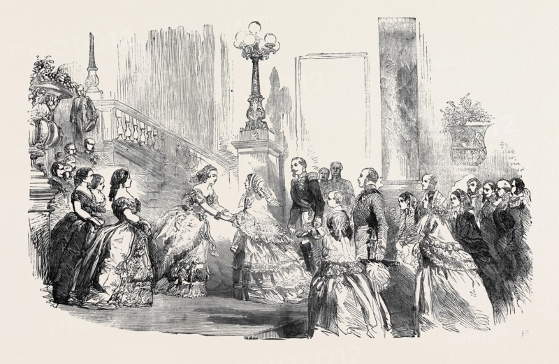 THE QUEEN'S VISIT TO PARIS: RECEPTION OF HER MAJESTY AT THE FOOT OF THE GRAND STAIRCASE, PALACE OF ST. CLOUD