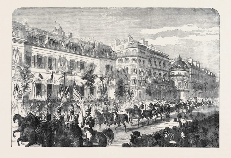 THE ROYAL AND IMPERIAL PROCESSION PASSING THE BOULEVARD DES ITALIENS, PARIS