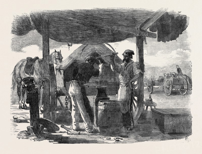 BEFORE SEBASTOPOL, FORGE OF THE LEFT SIEGE TRAIN, SKETCHED BY E.A. GOODALL, THE CRIMEAN WAR