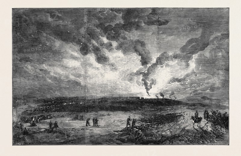 BURNING OF "THE SANTA MARIA" FRIGATE IN SEBASTOPOL HARBOUR, SKETCHED BY J.A. CROWE