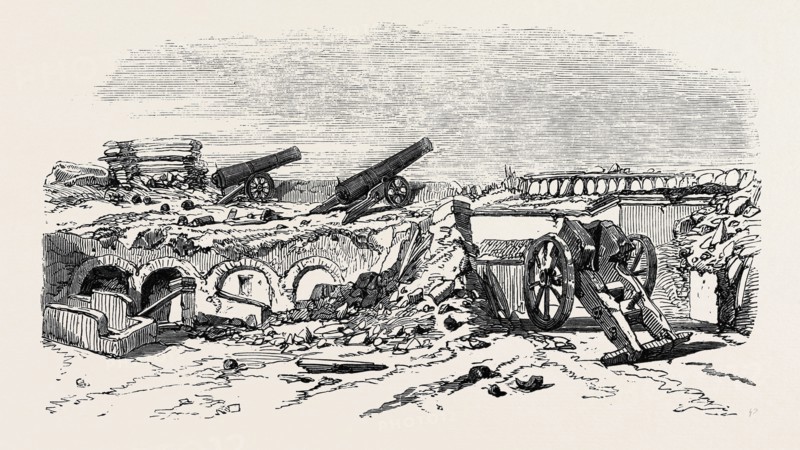 INTERIOR OF FORT KINBURN, OCTOBER 18, SHOWING THE EFFECTS OF TWO HOURS' BOMBARDMENT