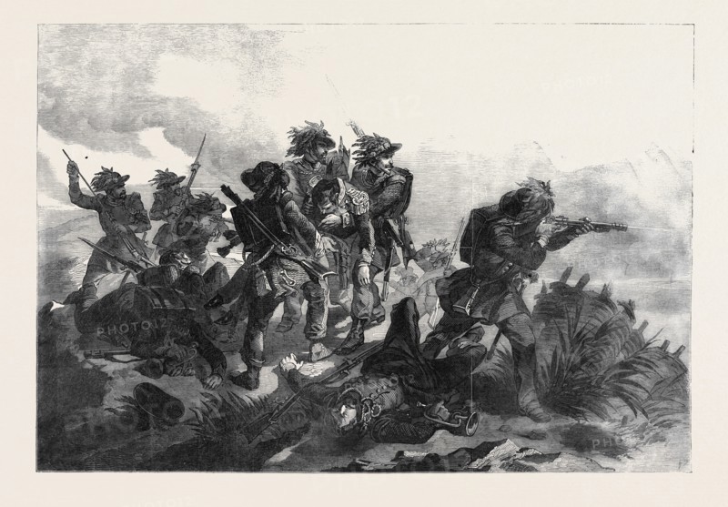 SARDINIAN CHASSEURS RESCUING THE BODY OF THEIR COMMANDER, CAPTAIN PROLA, AT THE BATTLE OF RIVOLI