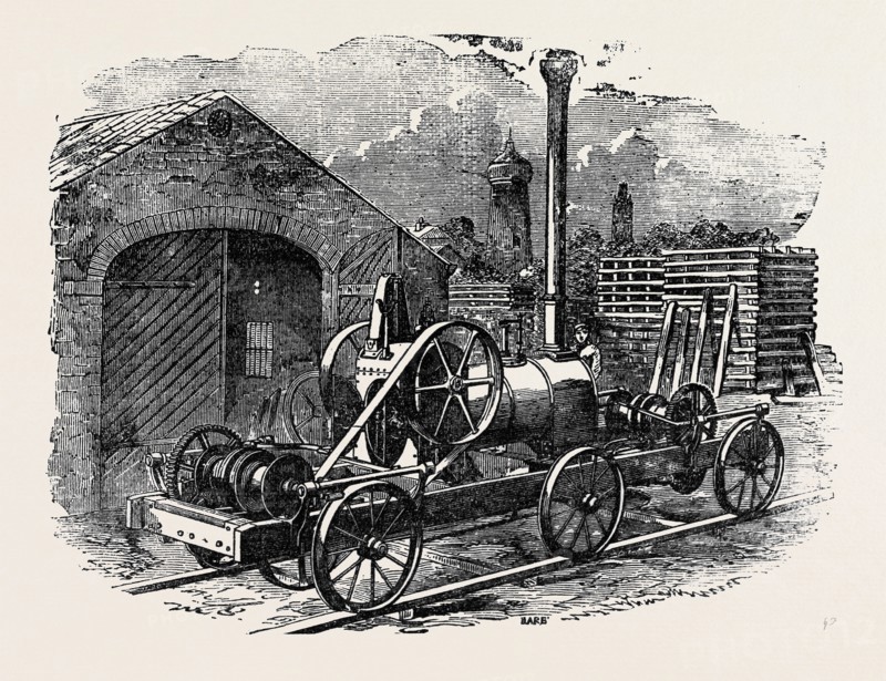TUXFORD AND SONS' STEAM PILE-DRIVING ENGINE, WITH TWO DOUBLE ACTING PURCHASES FOR LIFTING FOUR RAMS AT A TIME.