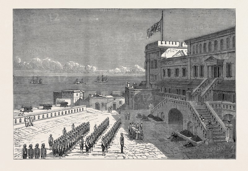 CAPE COAST CASTLE, THE USUAL WEEKLY PARADE OF H.M. 1ST WEST INDIA REGIMENT SINCE THE CAMPAIGN; AFTER THE ASHANTEE WAR