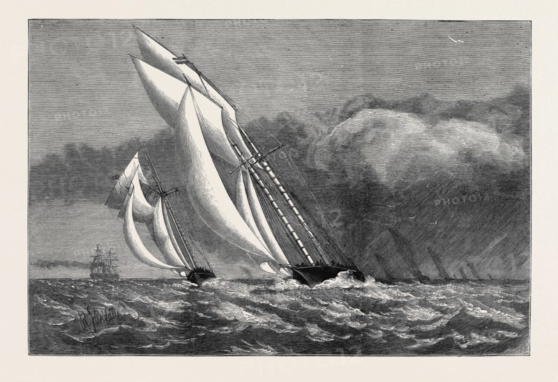 THE INTERNATIONAL YACHT RACE, THE "CORINNE " AND "ENCHANTRESS" STRUCK BY A SQUALL, AUGUST 8, 1874