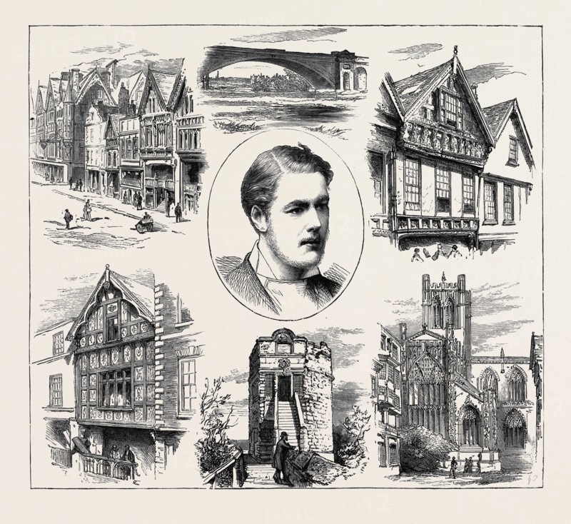 THE COMING OF AGE OF EARL GROSVENOR, VIEWS IN CHESTER: EASTGATE STREET, GROSVENOR BRIDGE, BISHOP LLOYD'S HOUSE, GOD'S PROVIDENCE HOUSE, VICTOR ALEXANDER, EARL GROSVENOR, CHESTER CATHEDRAL, KING CHARLES' OR PHOENIX TOWER