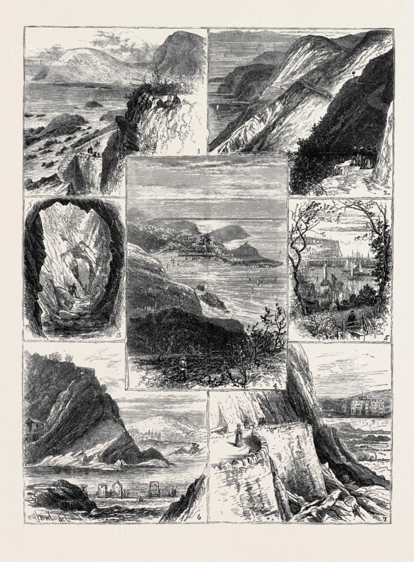 A VISIT TO ILFRACOMBE, 1. View from the Hotel Garden. 2. The Torrs. 3. Briery Cave, Watermouth. 4. Ilfracombe, from Hillsborough. 5. The Harbour, from Key Fields. 6. The Bathing Cove. 7. Capstone Parade