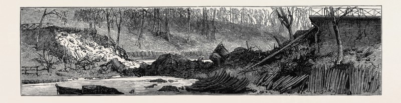 THE EXPLOSION ON THE REGENT'S CANAL: THE CANAL, THE NAVIGATION BLOCKED BY THE FALLEN BRIDGE, OCTOBER 10, 1874
