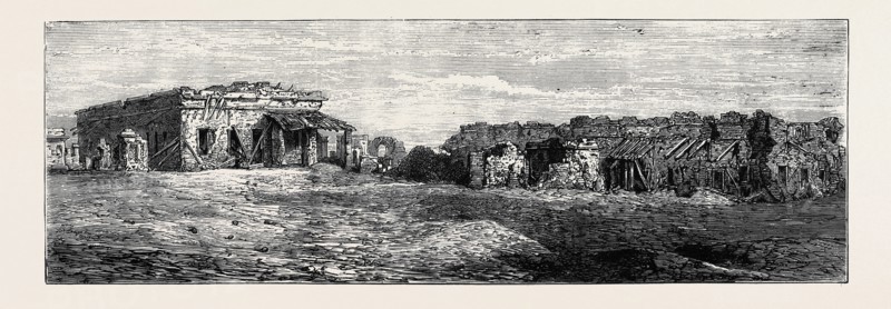 BARRACKS AT CAWNPORE, DEFENDED BY GENERAL WHEELER IN 1857, UNTIL REDUCED TO THIS CONDITION, Indian rebellion