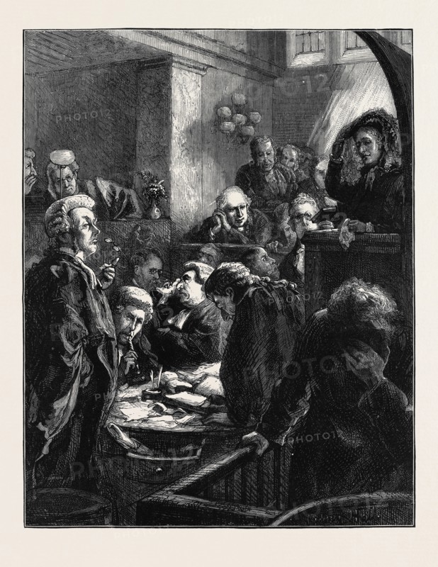 IMAGE ACCOMPANYING "THE LAW AND THE LADY: A Novel" BY WILKIE COLLINS, CHAPTER XVIII, THIRD QUESTION, WHAT WAS HIS MOTIVE?

"The witnesses for the defence were now to be heard; and first and foremost among them appeared the prisoner's mother. She looked at her son as she lifted her veil to take the oath. He burst into tears."