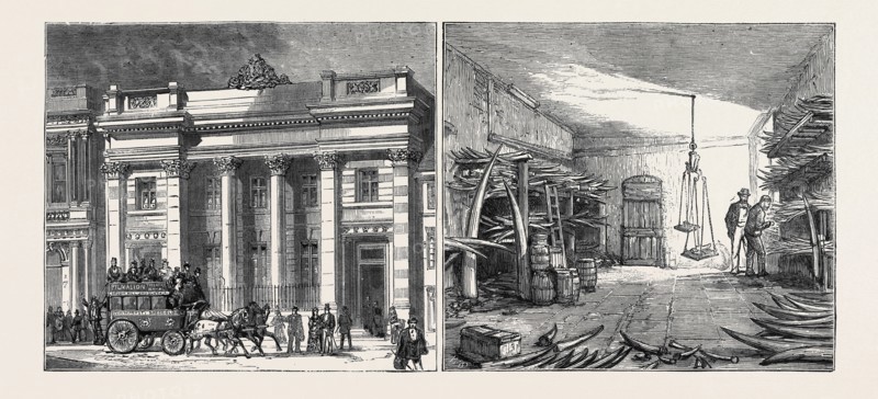 LEFT IMAGE: THE CUTLERS' HALL, RIGHT IMAGE: THE IVORY ROOM AT THE WORKS OF MESSRS. RODGERS AND SONS