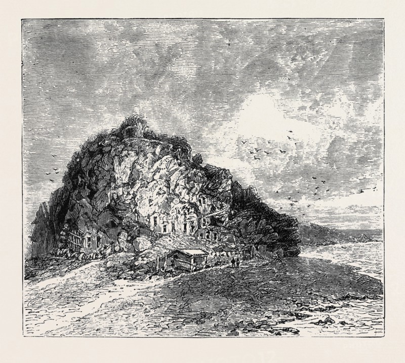SKETCHES IN THE LIPARI ISLANDS: FARAGLEONE, ALUM ROCK OF VULCANO, WITH GROTTO DWELLINGS OF THE VULCANESE