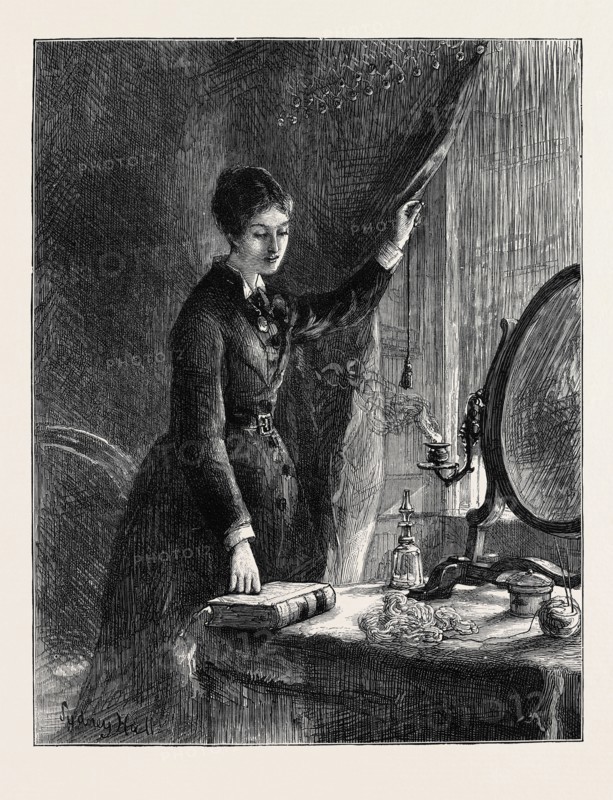 IMAGE ACCOMPANYING "THE LAW AND THE LADY: A Novel" BY WILKIE COLLINS, CHAPTER XX, THE END OF THE TRIAL; "In the grey light of the new morning I closed the Report of my husband's Trial for the Murder of his first Wife. No sense of fatigue overpowered me. I had no wish, after my long hours of reading and thinking, to lie down and sleep. It was strange, but it was so. I felt as if I had slept, and had now just awakened - a new woman, with a new mind."