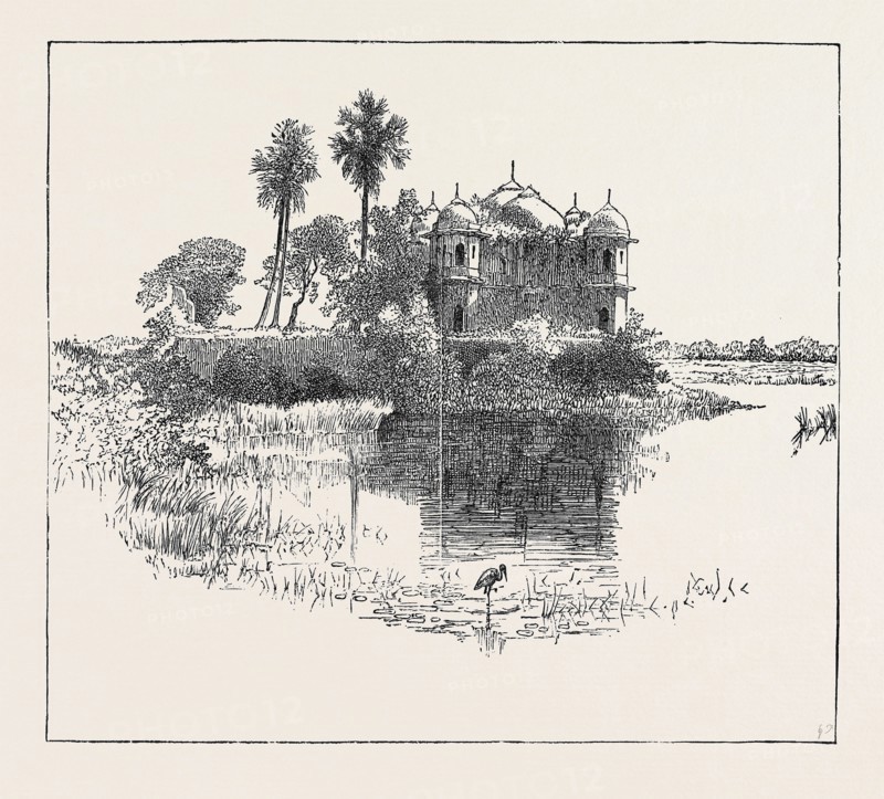 SKETCHES OF ANCIENT BUILDINGS AT DACCA, BENGAL: RUINS OF THE SATH MUSJID OR SEVEN-DOMED TEMPLE