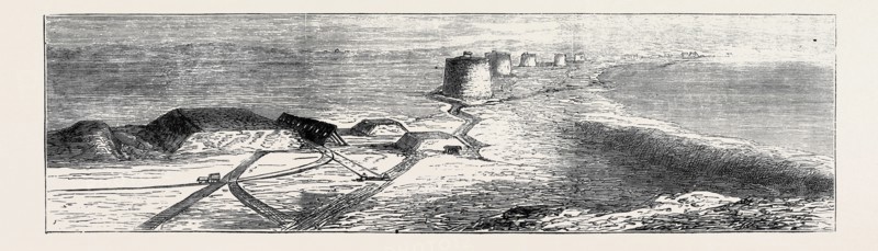 "SIEGE GUNS AND EARTHWORKS", ARTILLERY EXPERIMENTS AT EASTBOURNE: THE BATTERY OF DEFENCE FROM THE NEAREST MARTELLO TOWER