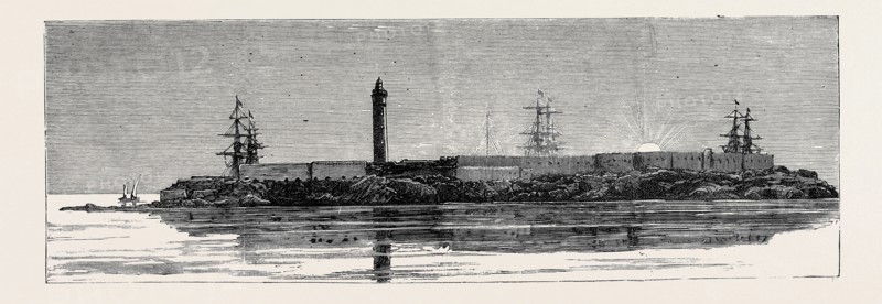 BEFORE THE BOMBARDMENT OF ALEXANDRIA, JULY 7, 1882: FORTIFICATIONS OF THE LIGHTHOUSE AND BARRACKS