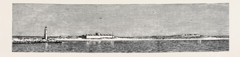 BEFORE THE BOMBARDMENT OF ALEXANDRIA, JULY 7, 1882: ENTRANCE TO ALEXANDRIA HARBOUR, ONE OF THE TOWER FORTS