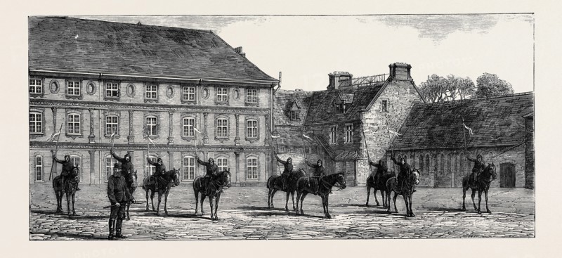 THE MILITARY COLLEGE, OXFORD: MOUNTED LANCE DRILL IN THE QUADRANGLE