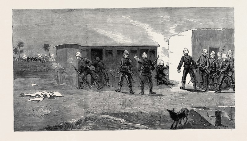 THE WAR IN EGYPT: THE OCCUPATION OF ALEXANDRIA: A SKIRMISH WITH ARABI'S CAVALRY ON THE MAHMOUDIYEH CANAL, NEAR ALEXANDRIA