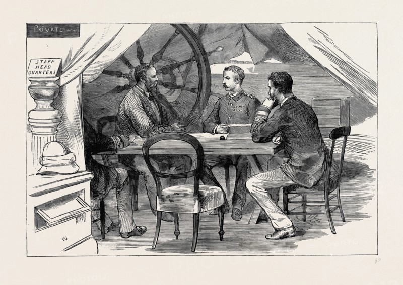 THE WAR IN EGYPT: A COUNCIL OF WAR ON BOARD H.M.S. "HELICON"