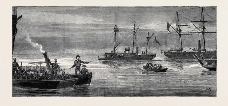 THE WAR IN EGYPT: MARINES LANDING FROM THE "RHOSINA" IN A LIGHTER AT ISMAILIA