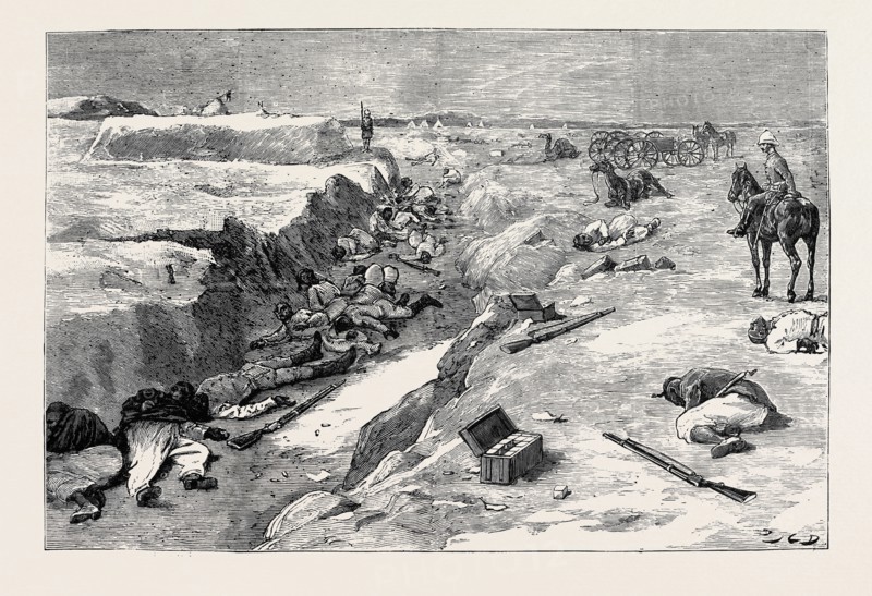 THE WAR IN EGYPT, THE STORMING OF TEL-EL-KEBIR, SEPTEMBER 13: COLD STEEL, A TRENCH AT TEL-EL-KEBIR: IN THE GRAND REDOUBT AFTER THE ASSAULT BY GENERAL ALISON'S BRIGADE