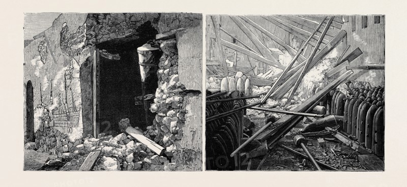 THE WAR IN EGYPT, THE EFFECT OF THE BOMBARDMENT: THE ALEXANDRIA FORTS: DISMOUNTED CANNON AT FORT PHAROS (LEFT); AMMUNITION AT FORT MEX (RIGHT)