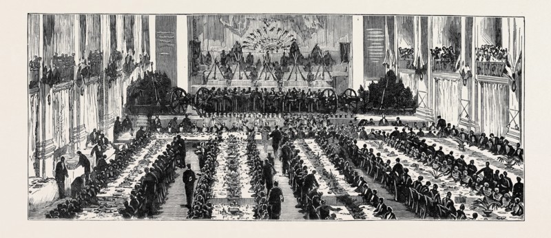 THE RETURN OF THE SOLDIERS AND SAILORS FROM EGYPT: BANQUET GIVEN BY THE MAYOR AND CITIZENS OF COVENTRY TO THE OFFICERS AND MEN OF THE N BATTERY, A BRIGADE, ROYAL HORSE ARTILLERY