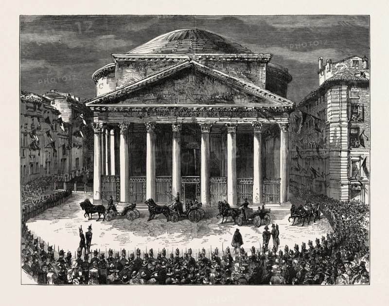 THE KING AND QUEEN OF ITALY VISITING THE NEW TOMB OF THE LATE KING VICTOR EMMANUEL IN THE PANTHEON, ROME