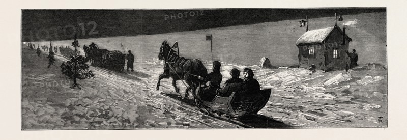 WINTER IN RUSSIA: THE ROAD ACROSS THE ICE BETWEEN CRONSTADT AND ORANIENBAUM AFTER THE ARRIVAL OF THE NIGHT TRAIN FROM ST. PETERSBURG