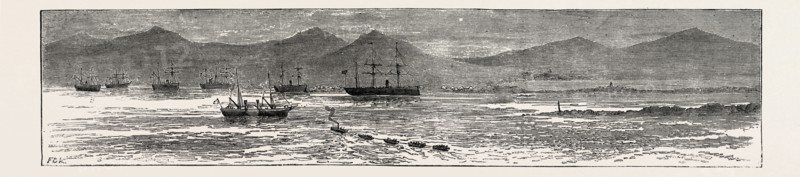 THE REBELLION IN THE SOUDAN (SUDAN): BRITISH TRANSPORTS AND WAR VESSELS AT TRINKITAT, DISEMBARKING TROOPS FOR THE RELIEF OF TOKAR, FEB. 23
