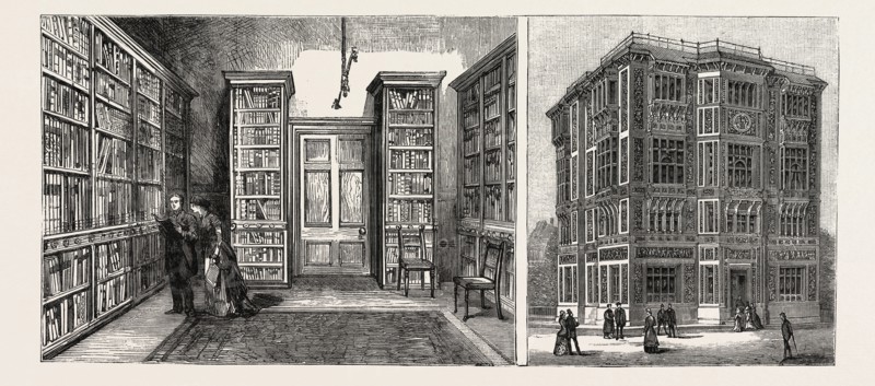 THE ROYAL COLLEGE OF MUSIC, SOUTH KENSINGTON: THE LIBRARY OF MUSICAL WORKS (LEFT IMAGE); EXTERIOR OF THE BUILDING (RIGHT IMAGE), LONDON