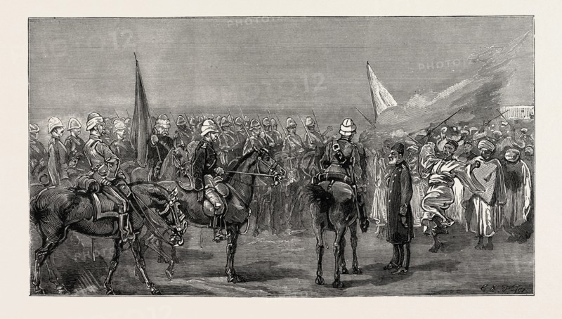 THE REBELLION IN THE SOUDAN (SUDAN), THE RELIEF OF TOKAR, AFTER THE SECOND BATTLE OF TEB: MEETING OF GENERAL GRAHAM AND THE GOVERNOR OF TOKAR